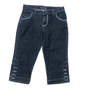 Riders Copper Capri Womens Size 13-14 Blue Denim White Stitching Stretch